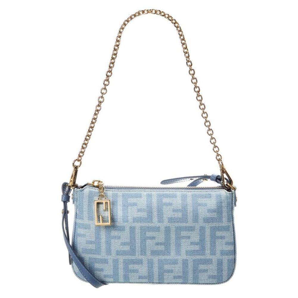 Fendi Baguette Ff Denim Pouch, Blue